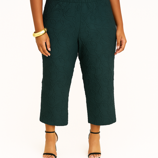 Gershon Bram Paros Pant – cropped jacquard black trousers with elastic waistband and relaxed fit