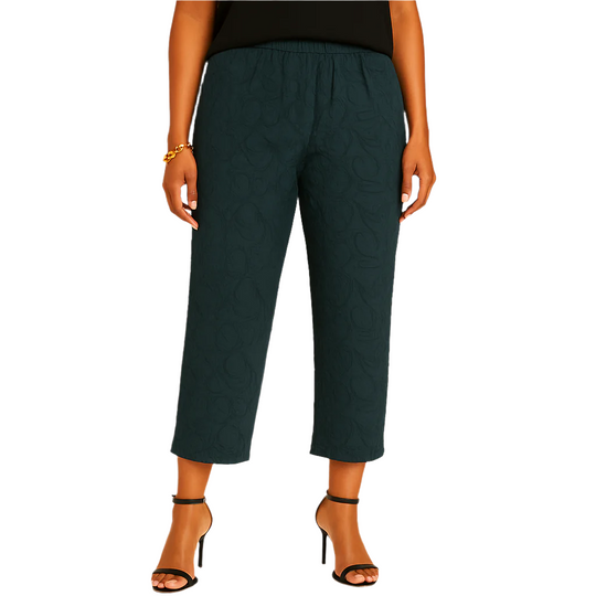 Gershon Bram Paros Pant – cropped jacquard black trousers with elastic waistband and relaxed fit