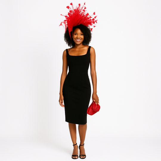 Feather Style Fascinator Headband: Red