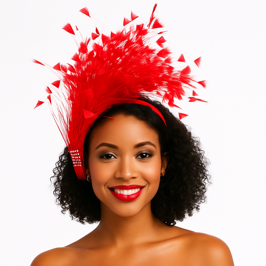 Feather Style Fascinator Headband: Red