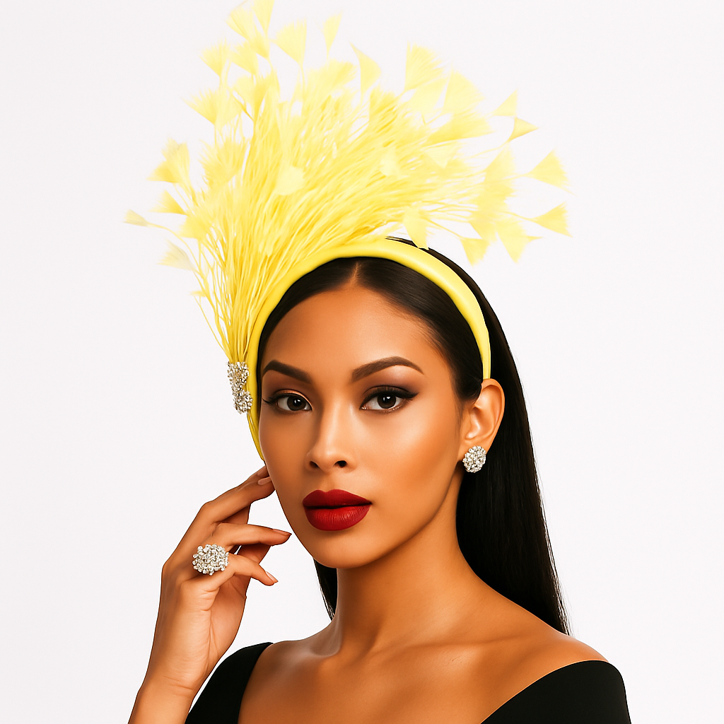 Feather Style Fascinator Headband: Yellow