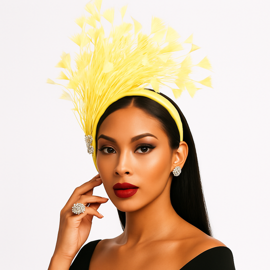 Feather Style Fascinator Headband: Yellow