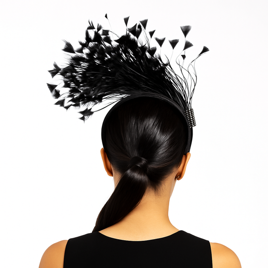 Feather Style Fascinator Headband: Black