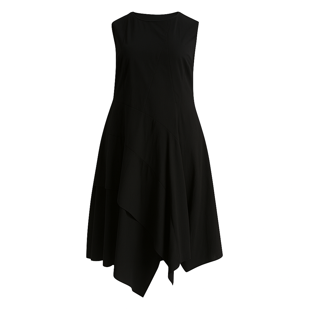 Asymmetric White Cotton Dress – Sleeveless A-Line by Mat Fashion Medium / Black
