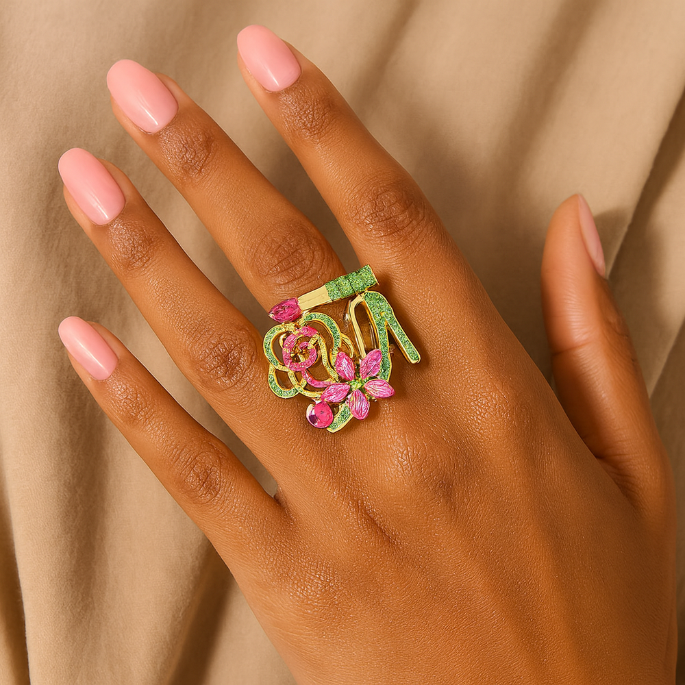 Pink & Green Women’s Cocktail Ring