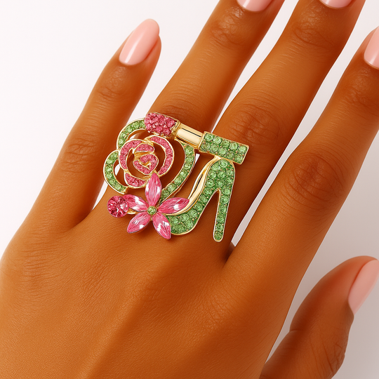 Pink & Green Women’s Cocktail Ring