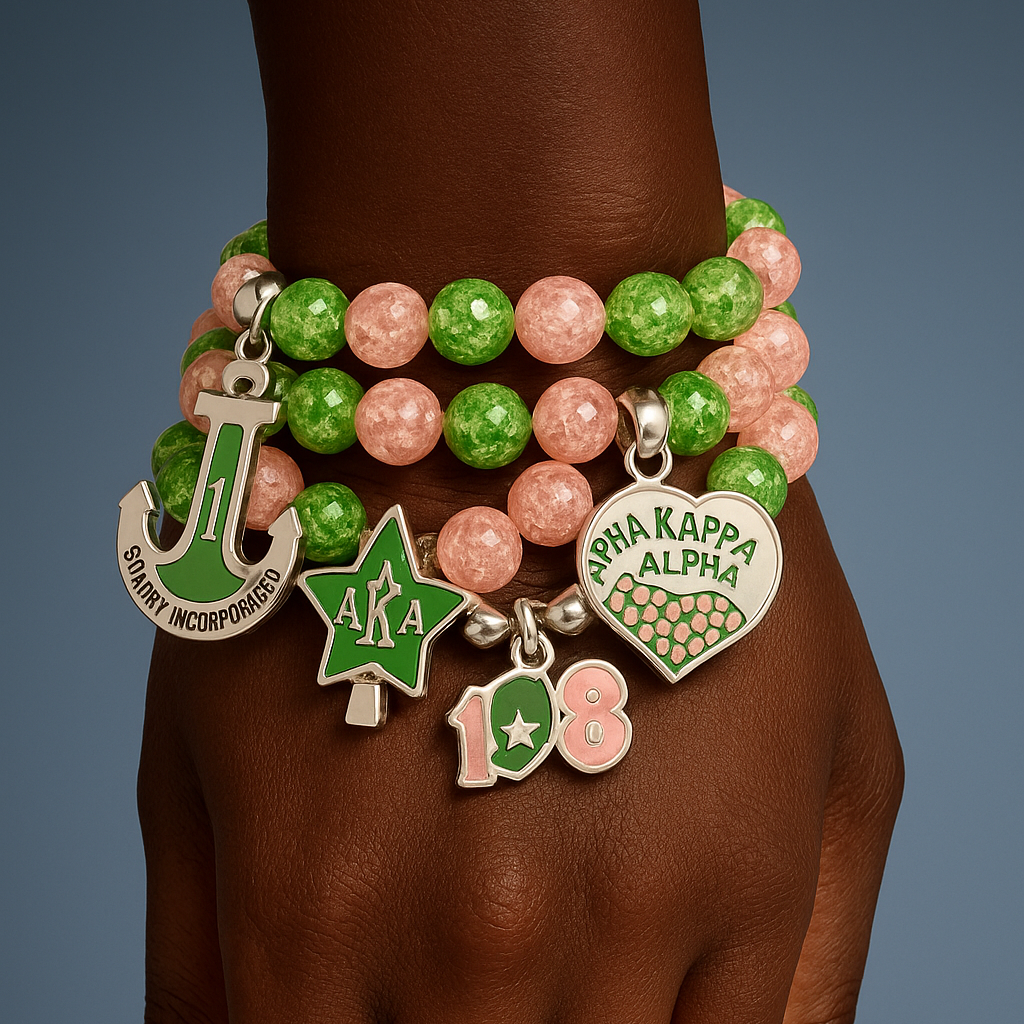 Sorority Inspired Pink Green Frosted Pearl Bracelets