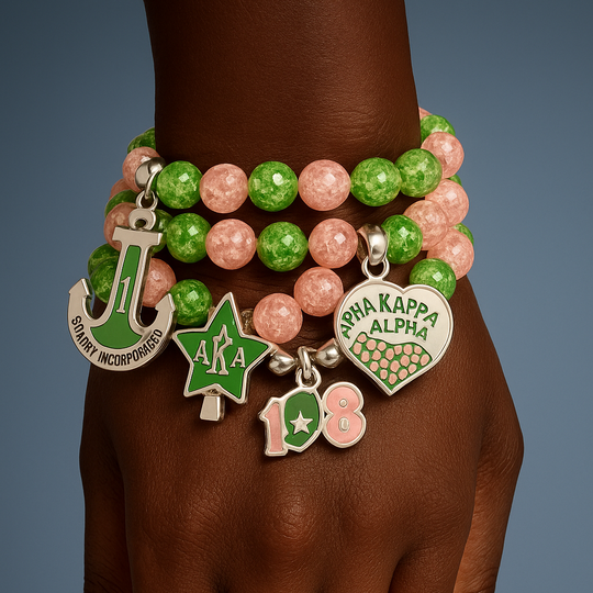 Sorority Inspired Pink Green Frosted Pearl Bracelets