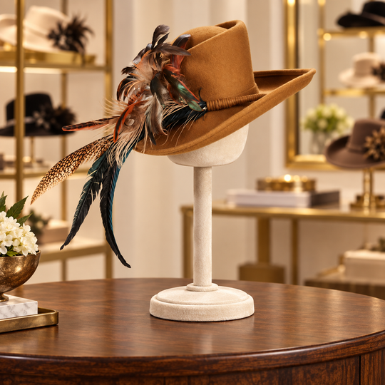 Sombrero de ala media con plumas