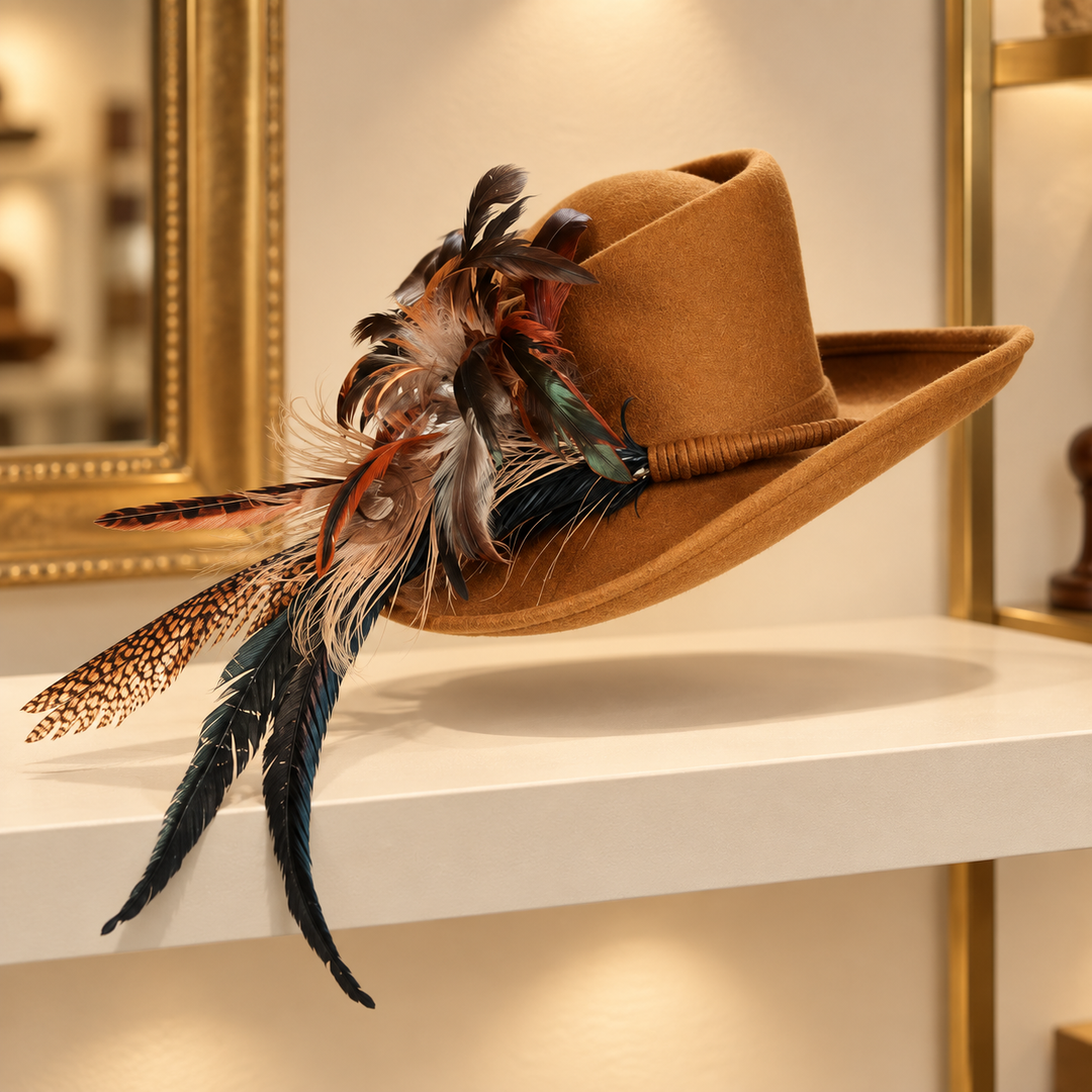 Sombrero de ala media con plumas