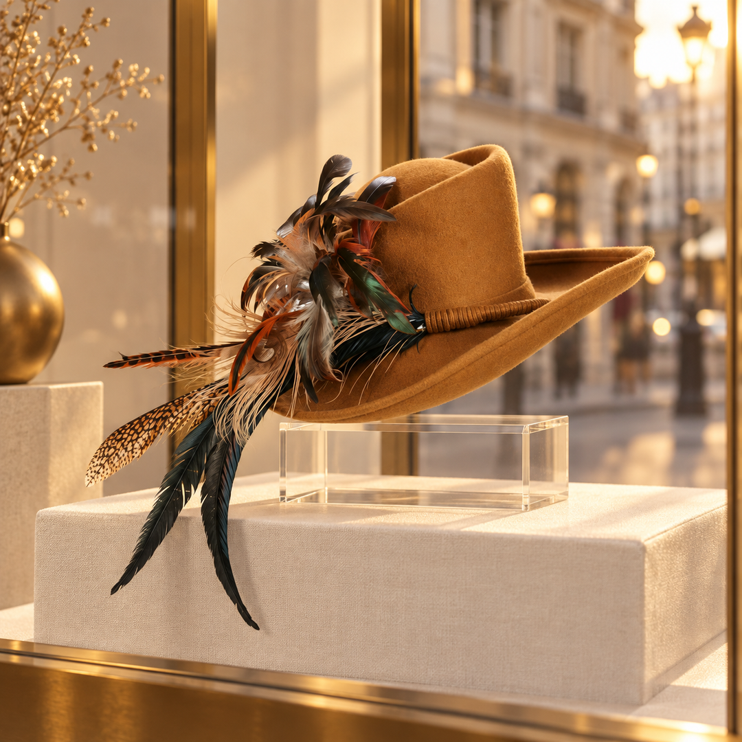 Sombrero de ala media con plumas