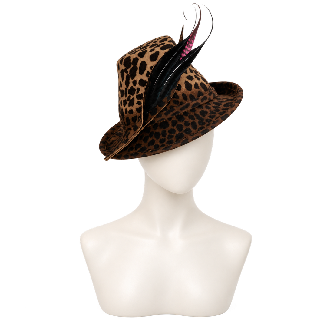 Alpen-Fedora mit Federn – Leopardenmuster