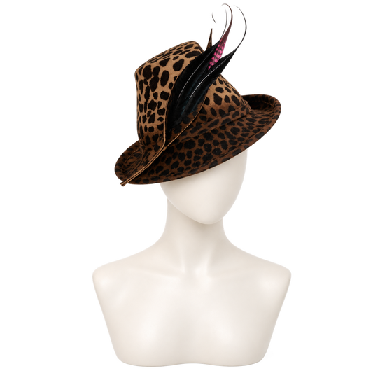 Alpen-Fedora mit Federn – Leopardenmuster