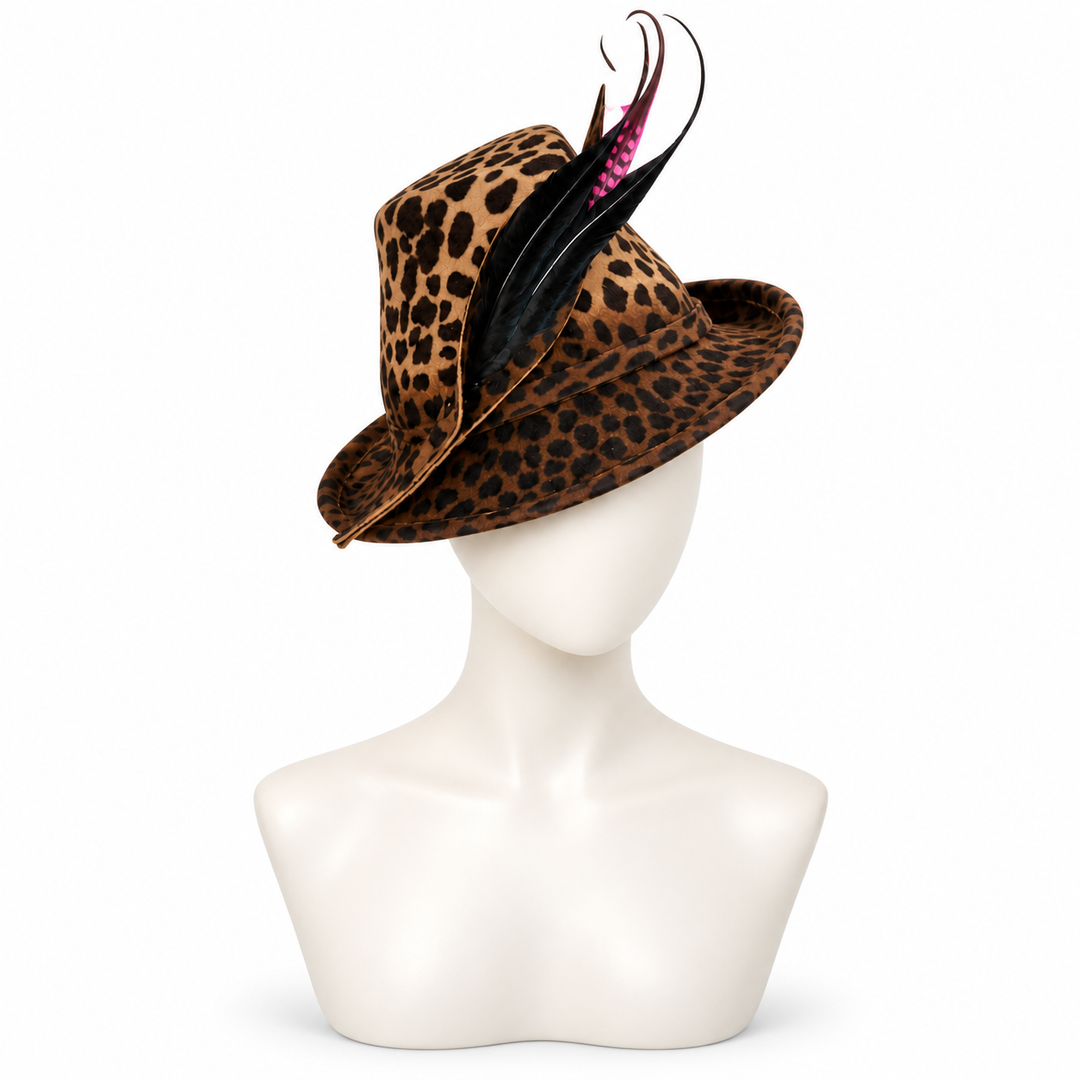Alpen-Fedora mit Federn – Leopardenmuster