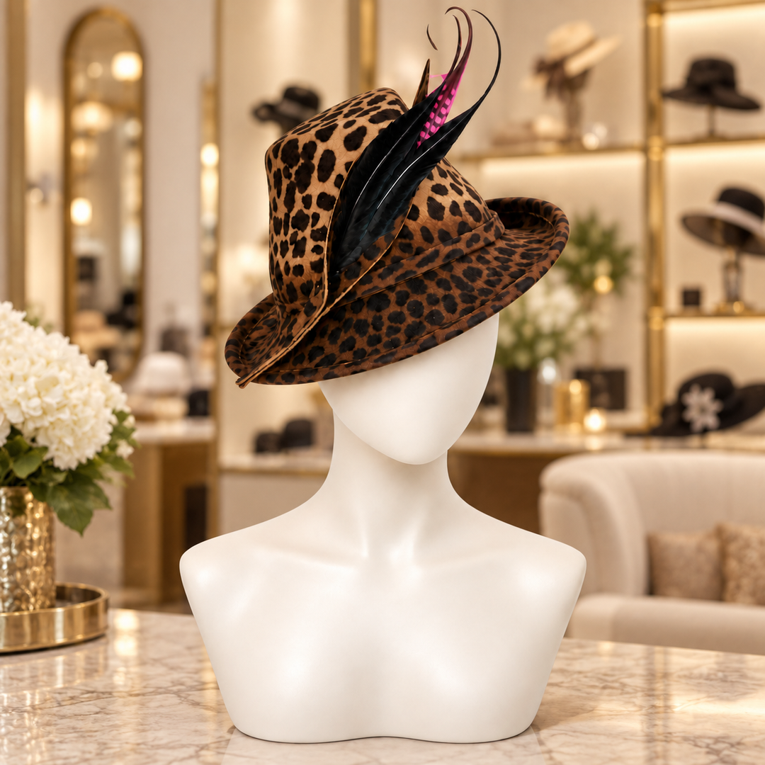 Alpen-Fedora mit Federn – Leopardenmuster