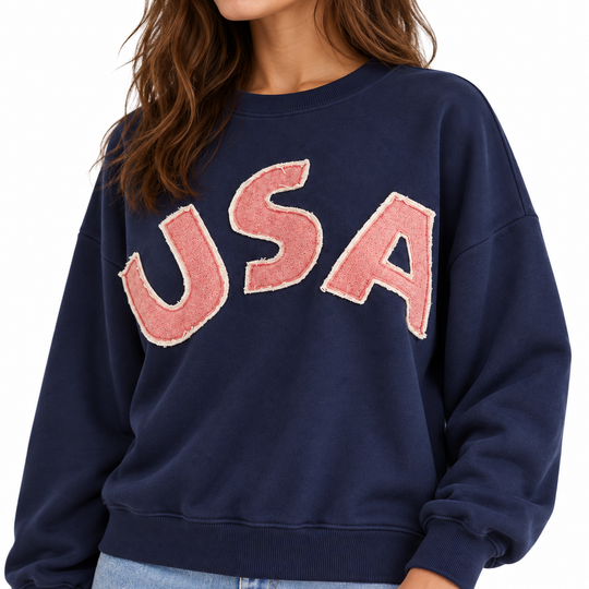 USA Patch Pullover Sweatshirt - Blue