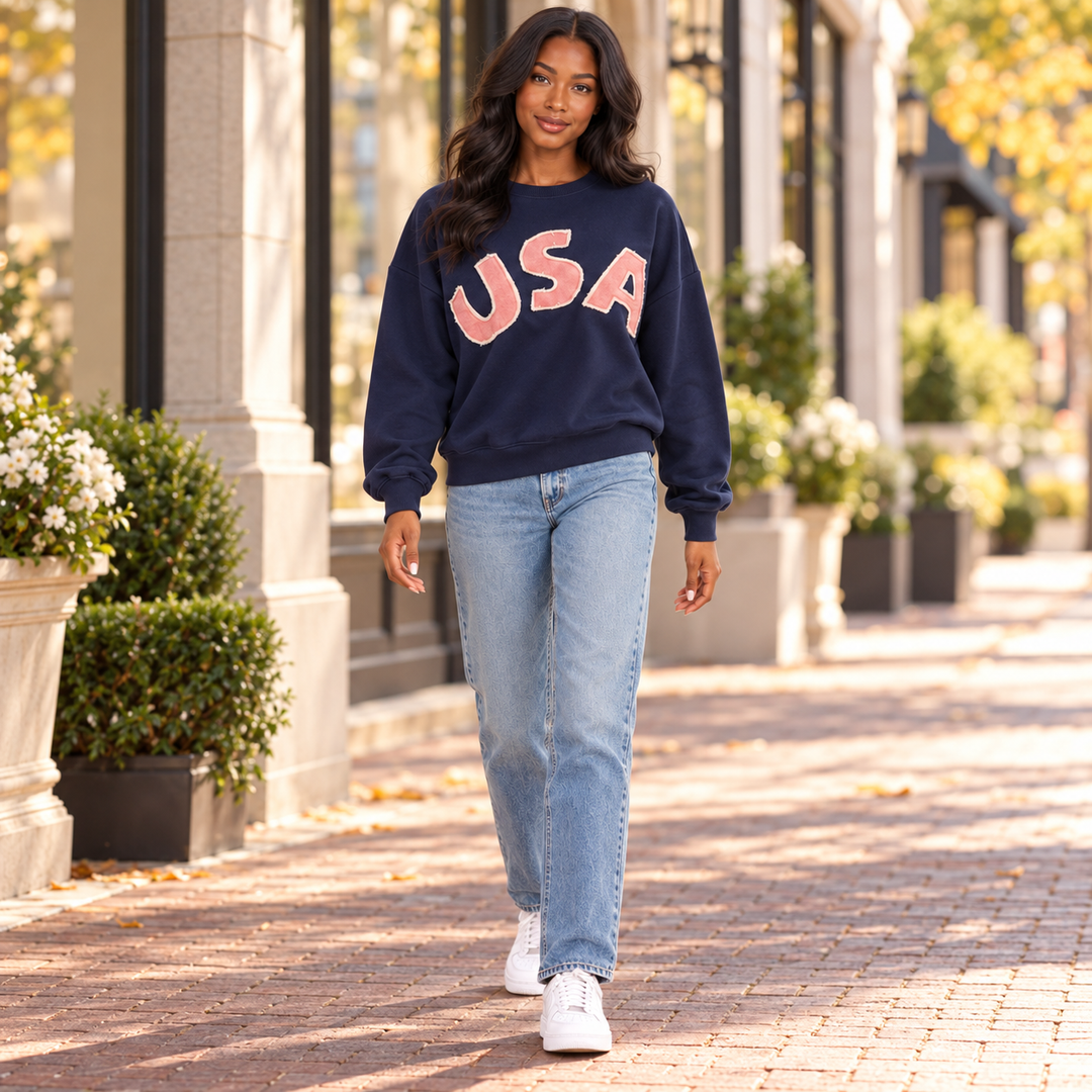 USA Patch Pullover Sweatshirt - Blue