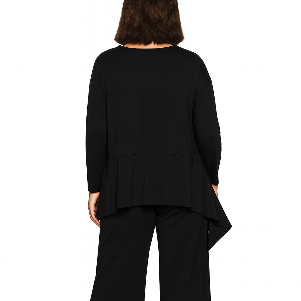 Black Cotton A-Line Tunic Top with White Abstract Print