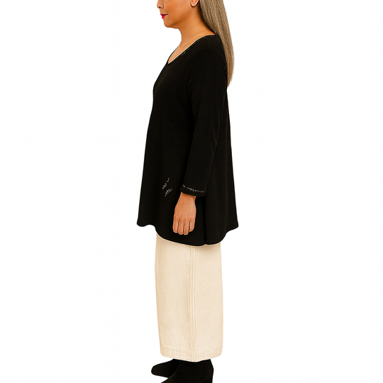 Black Cotton Tunic with Patch Pocket