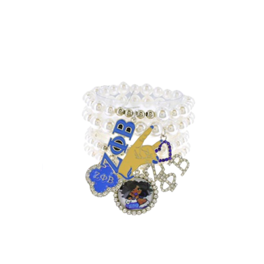 Zeta Phi Beta 4-Strand Multi-Charm Bracelet – White & Royal Blue