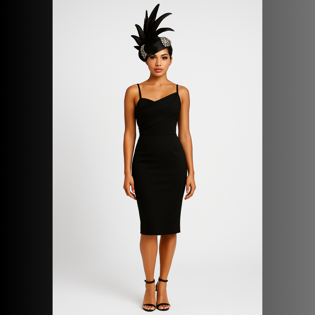 Tocado de cacatúa con plumas negras y ribete de cristal de Whittall &amp; Shon