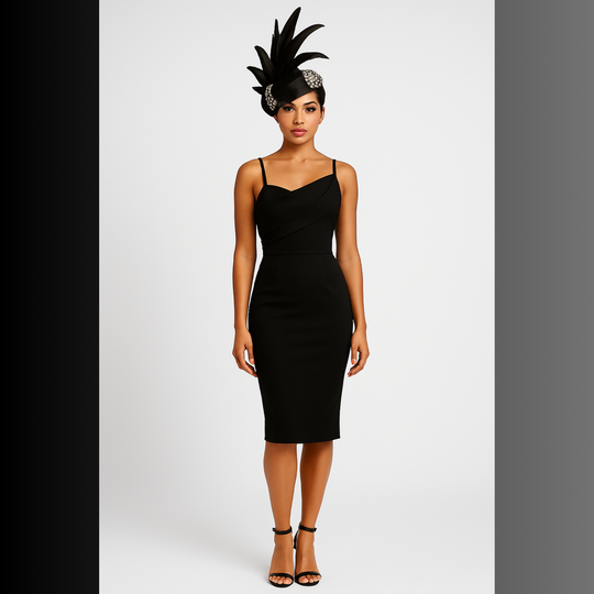 Tocado de cacatúa con plumas negras y ribete de cristal de Whittall &amp; Shon