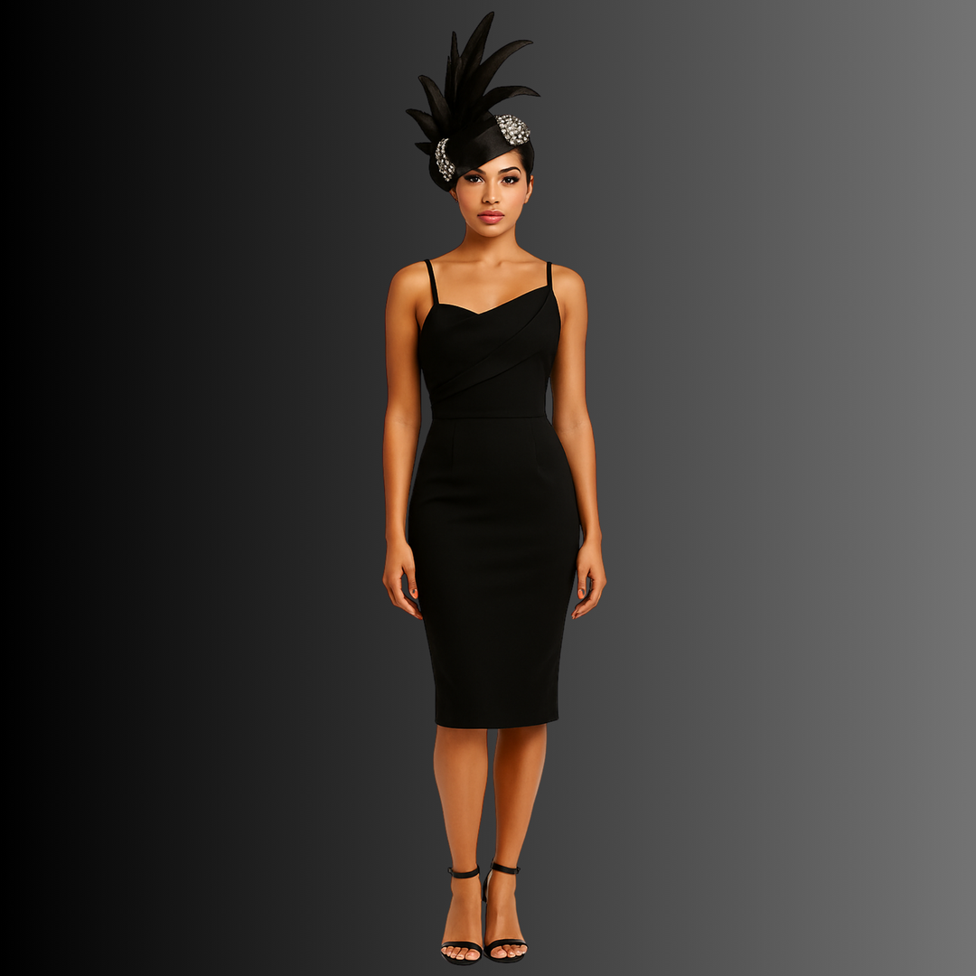 Tocado de cacatúa con plumas negras y ribete de cristal de Whittall &amp; Shon