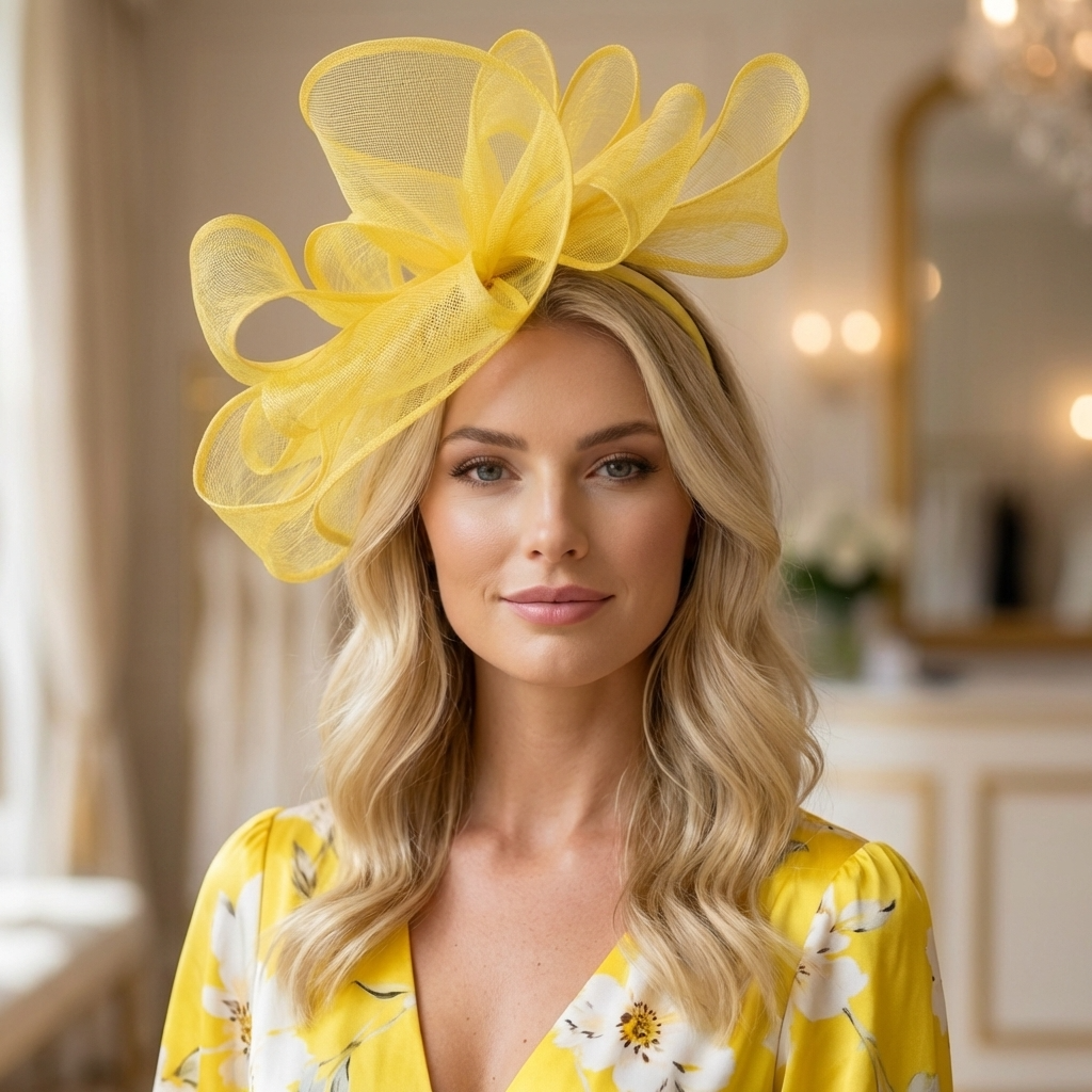 Yellow Sinamay Fascinator on Satin Headband