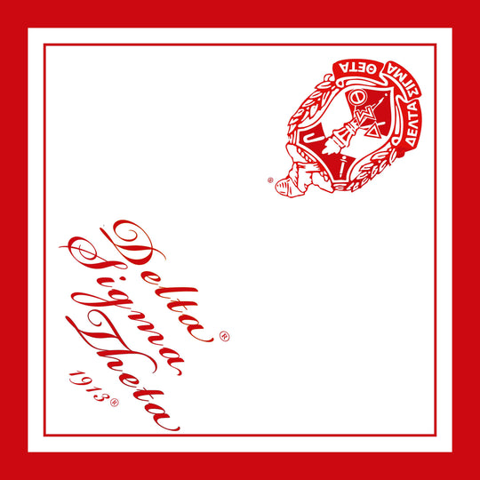 Delta Sigma Theta logo with text on a red background