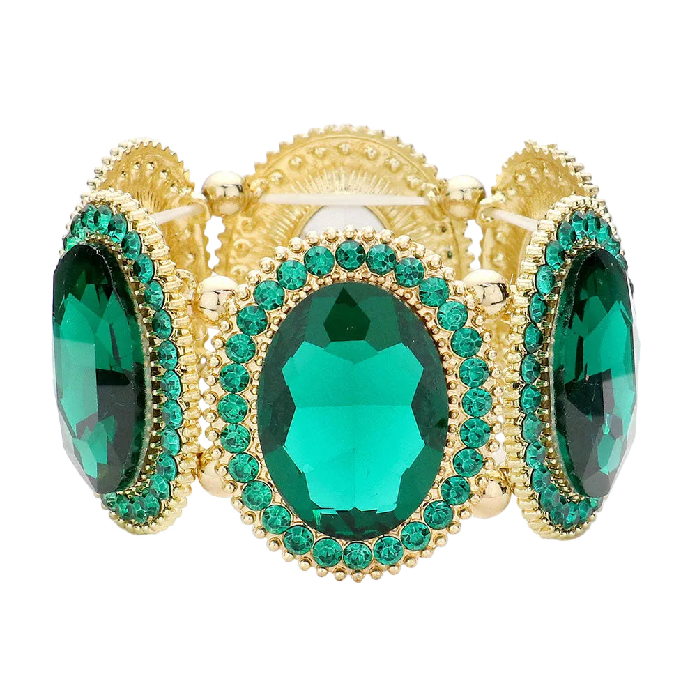 Emerald Oval Crystal Stretch Evening Bracelet