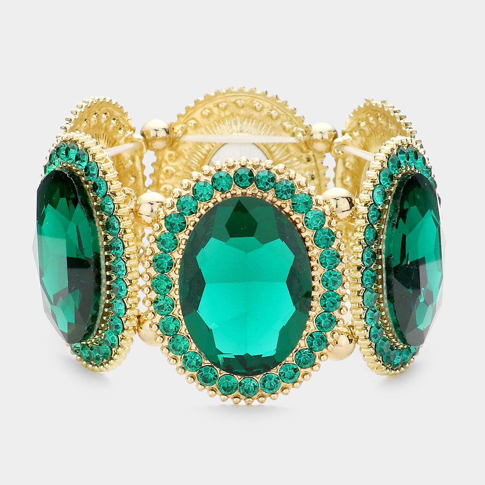 Emerald Oval Crystal Stretch Evening Bracelet