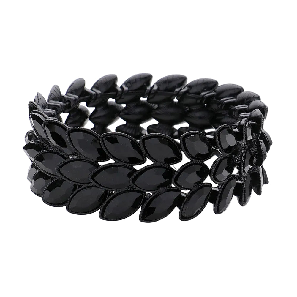Pulsera elástica de noche con tres filas de piedras marquesas