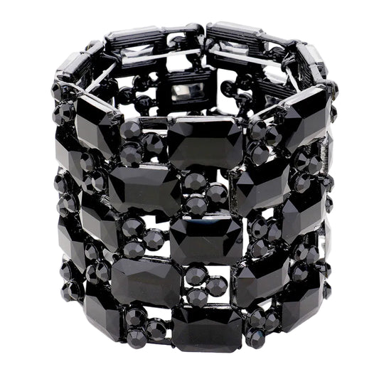Pulsera elástica de noche con tres filas de piedras marquesas