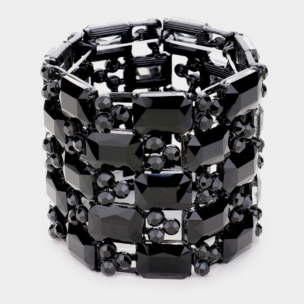 Pulsera elástica de noche con tres filas de piedras marquesas