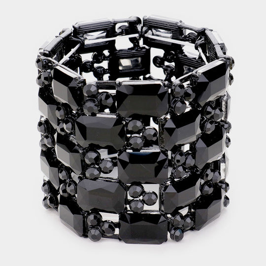 Pulsera elástica de noche con tres filas de piedras marquesas
