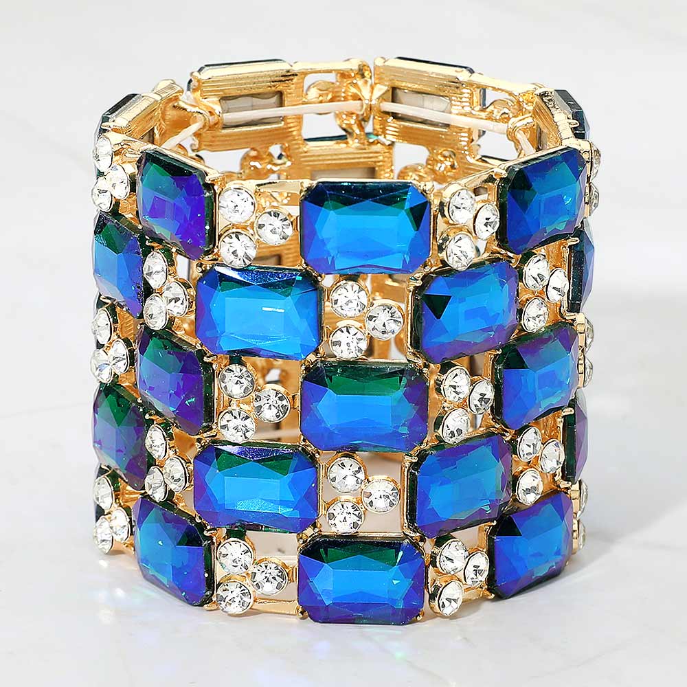 Armband mit 3 Reihen Marquise-Steincluster und Stretchverschluss - Mehrfarbig