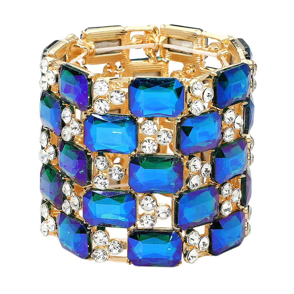 Armband mit 3 Reihen Marquise-Steincluster und Stretchverschluss - Mehrfarbig