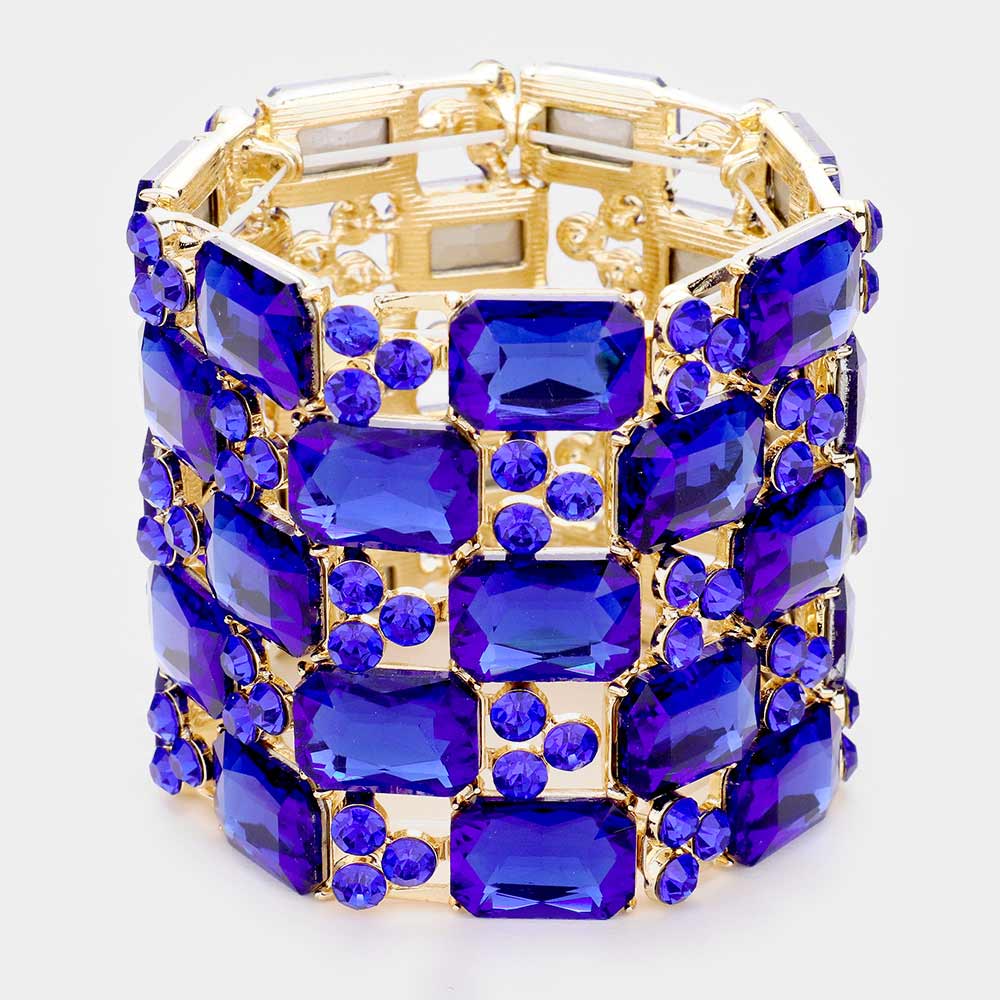 Armband mit 3 Reihen Marquise-Steincluster und Stretchverschluss - Mehrfarbig