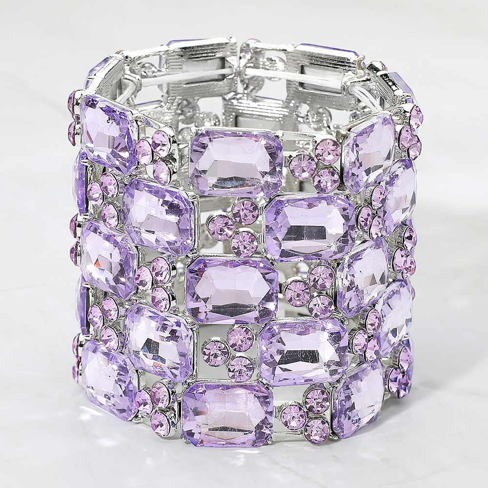 Emerald Cut Crystal Stretch Evening Bracelet: Violet