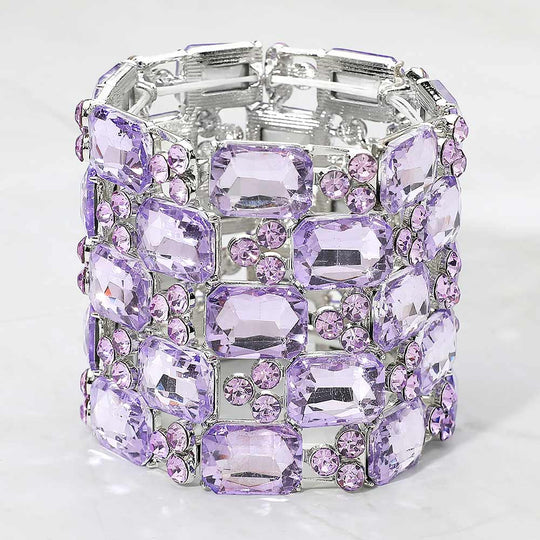 Emerald Cut Crystal Stretch Evening Bracelet: Violet