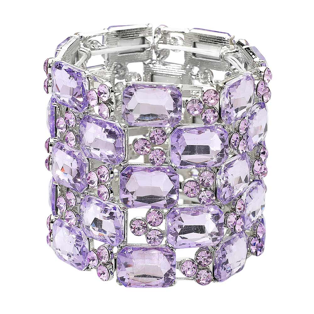 Emerald Cut Crystal Stretch Evening Bracelet: Violet