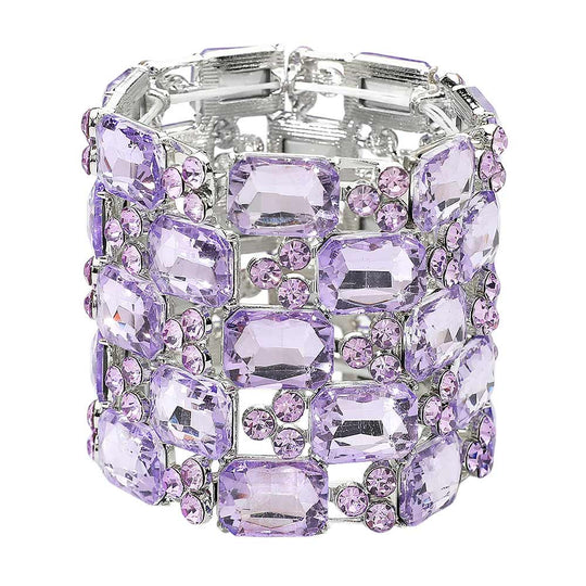 Emerald Cut Crystal Stretch Evening Bracelet: Violet