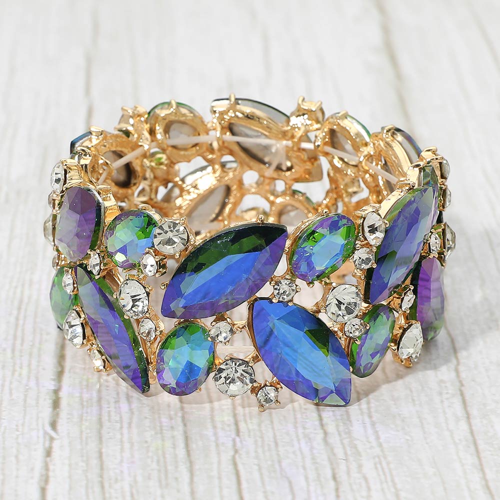Multicolor Faceted Stone Stretch Bracelet Blue