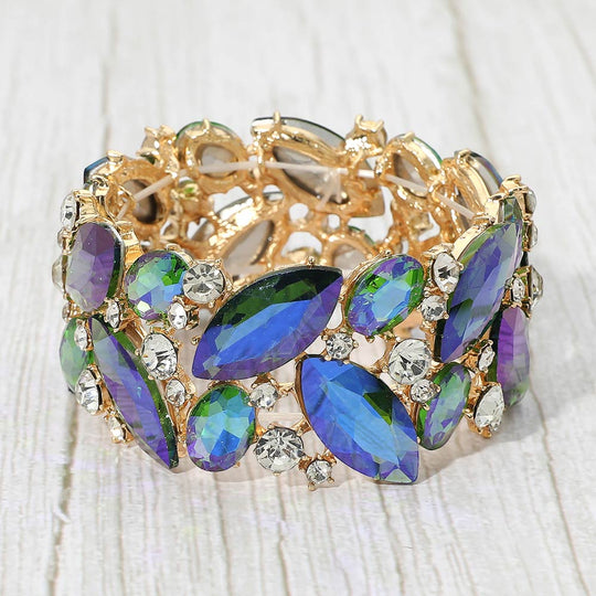 Multicolor Faceted Stone Stretch Bracelet Blue