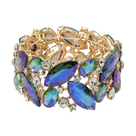 Multicolor Faceted Stone Stretch Bracelet Blue