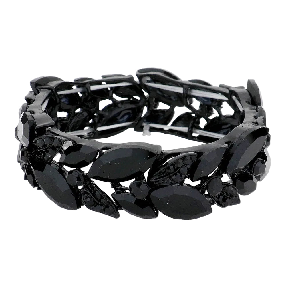 Armband mit 3 Reihen Marquise-Steincluster und Stretchverschluss - Mehrfarbig