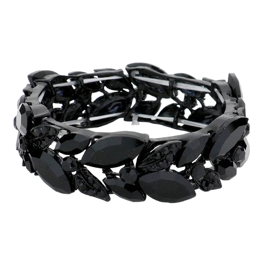 Armband mit 3 Reihen Marquise-Steincluster und Stretchverschluss - Mehrfarbig