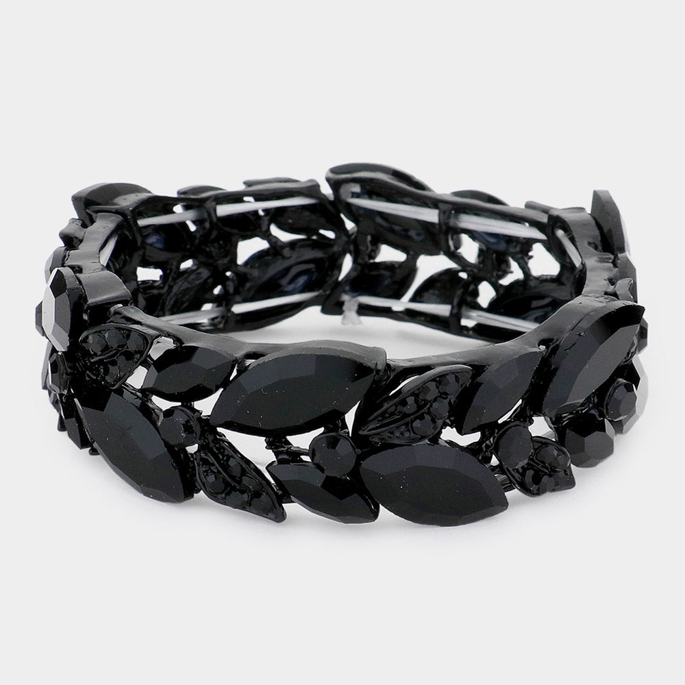 Armband mit 3 Reihen Marquise-Steincluster und Stretchverschluss - Mehrfarbig