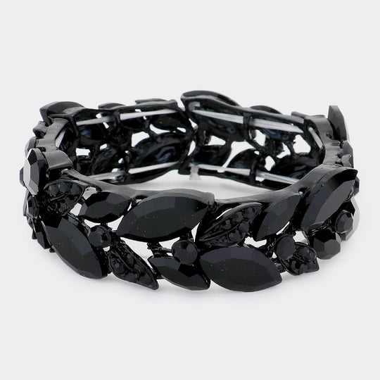 Armband mit 3 Reihen Marquise-Steincluster und Stretchverschluss - Mehrfarbig