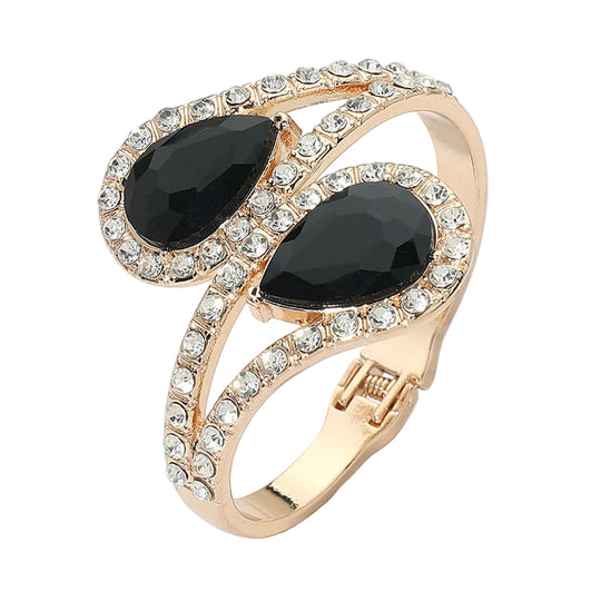 Black Teardrop Crystal Cuff Bracelet